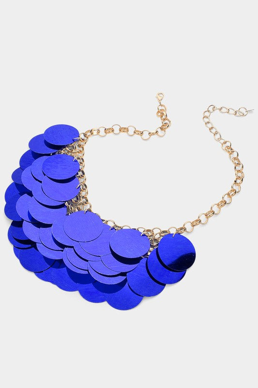 "Tasha" Sequin Disc Statement Necklace (Blue)