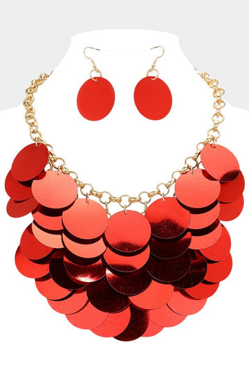 "Tasha" Sequin Disc Statement Necklace (Red)