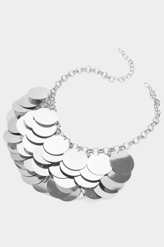 "Tasha" Sequin Disc Statement Necklace (Silver)