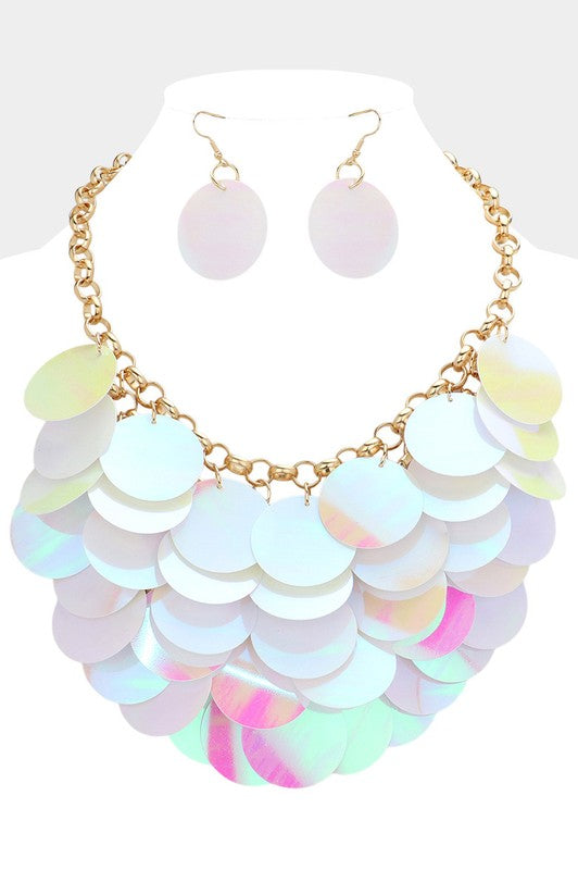 "Tasha" Sequin Disc Statement Necklace (AB)