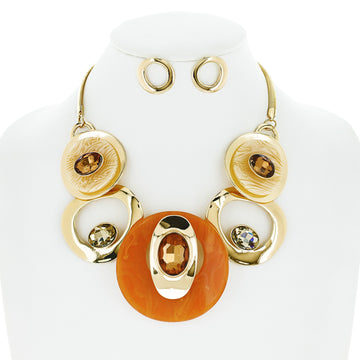 ACETATE AND CRYSTAL  BIB NECKLACE SET (Orange)