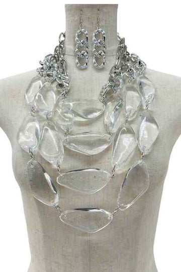 "CaMae" Abstract Lucite Bead Multi Layered Statement Necklace