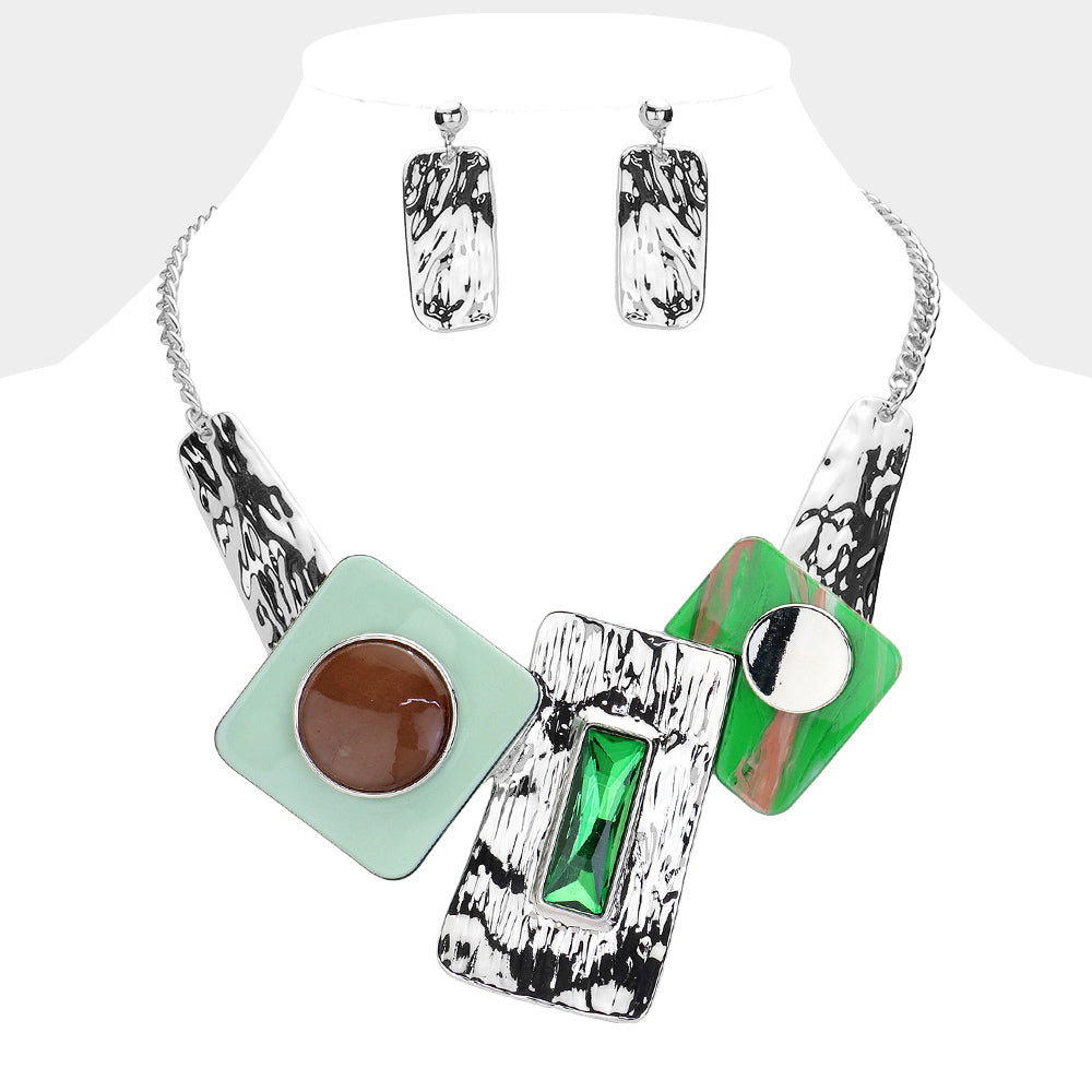 Acetate Abstract Necklace Set (Green)