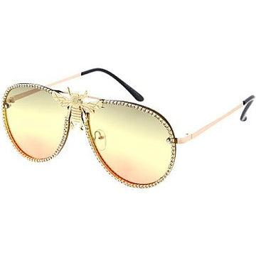 Aviator Bee Accent Gradient Sunglasses (Ombre Gold)