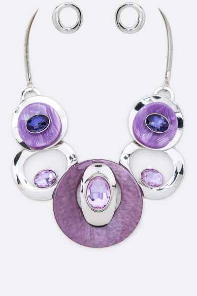 ACETATE AND CRYSTAL NECKLACE SET (Purple)