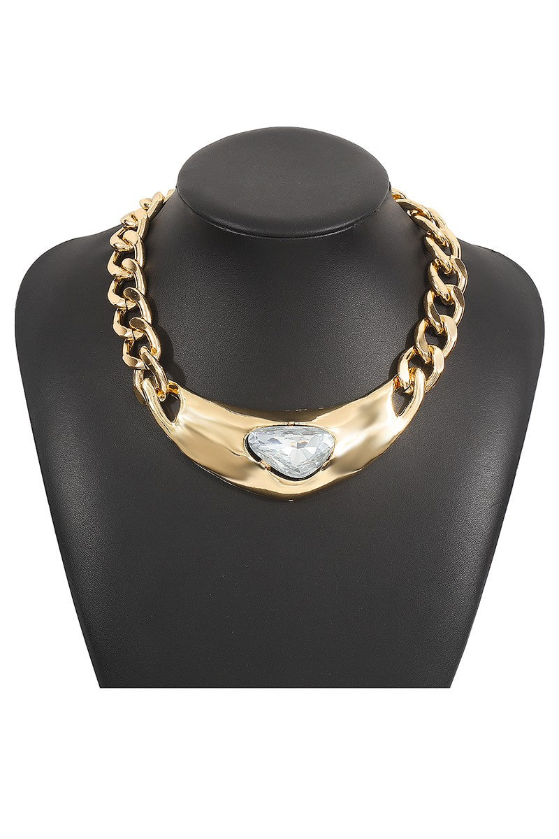 Chunky Metal Chain Pendant Necklace (Gold)