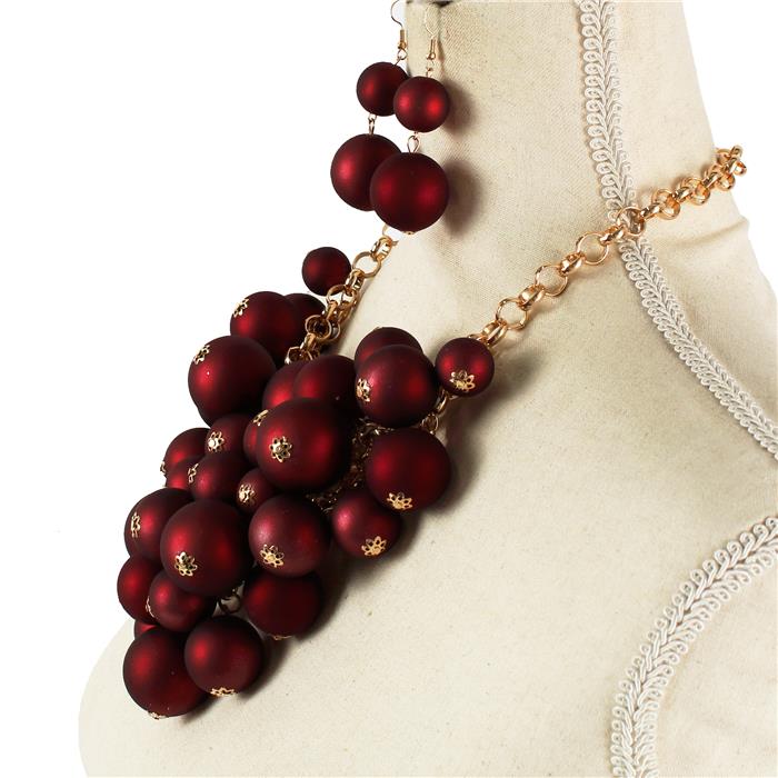 "Monica" Burgundy Cluster Statement Necklace Set