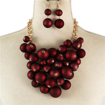 "Monica" Burgundy Cluster Statement Necklace Set