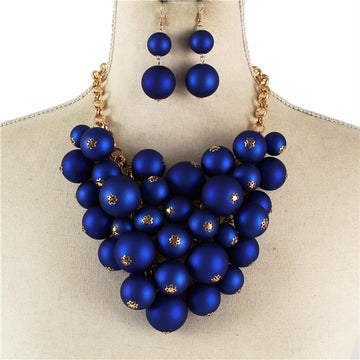 "Monica" Blue Cluster Statement Necklace Set