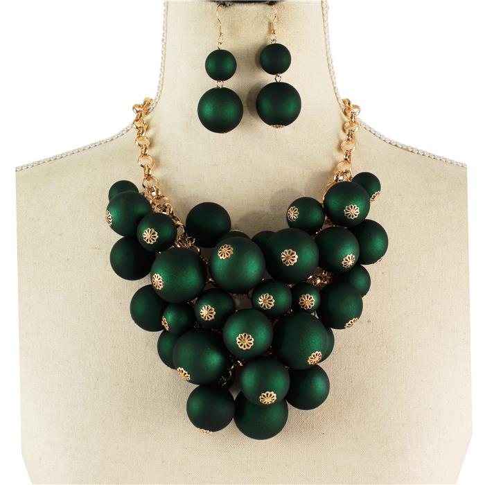 "Monica" Green Cluster Statement Necklace Set