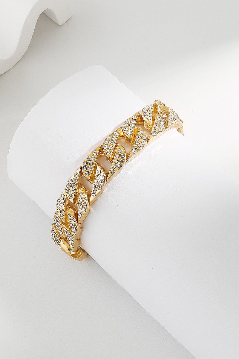 Cuban Rhinestone Chunky Chain Bracelet (Gold)