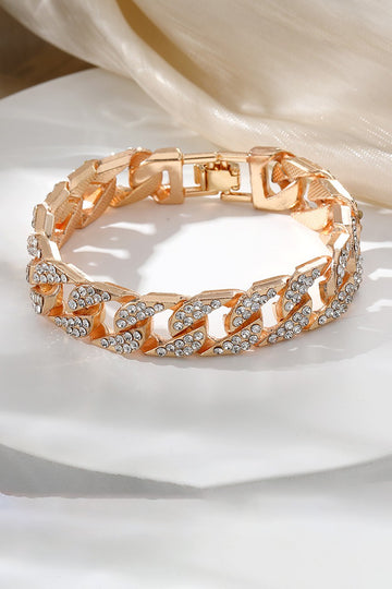 Cuban Rhinestone Chunky Chain Bracelet (Gold)