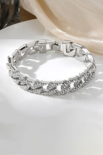 Cuban Rhinestone Chunky Chain Bracelet (Silver)