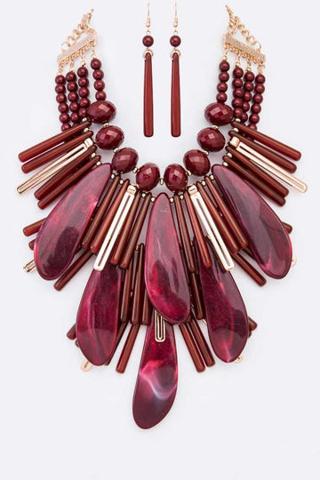 "Ivy" Fashion Burgundy Statement Necklace Set (Burgundy)