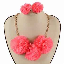 Coral Fabric Flower Necklace Set