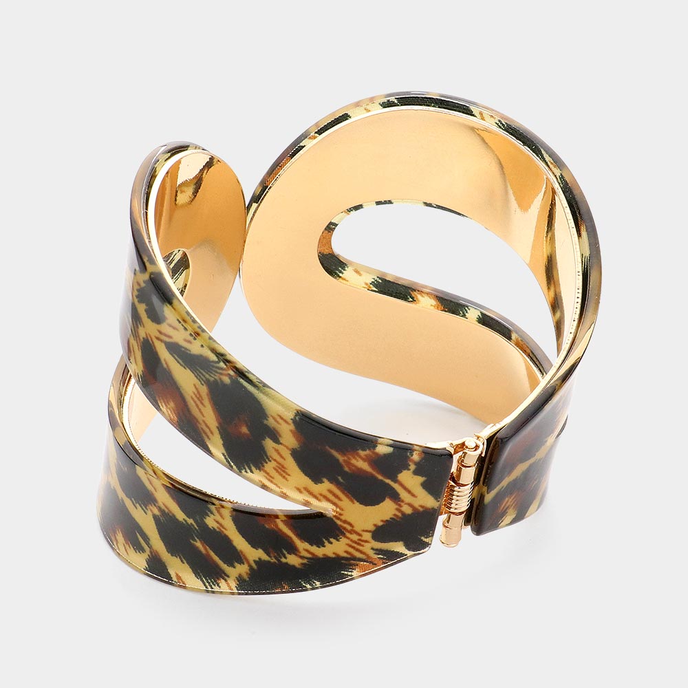 Leopard Print Hinged Bangle Bracelet