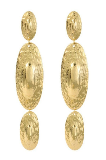 Gold Retro Long Oval Drop Earrings