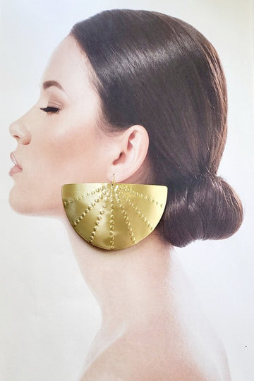 Gold Fan Studded Design Earrings