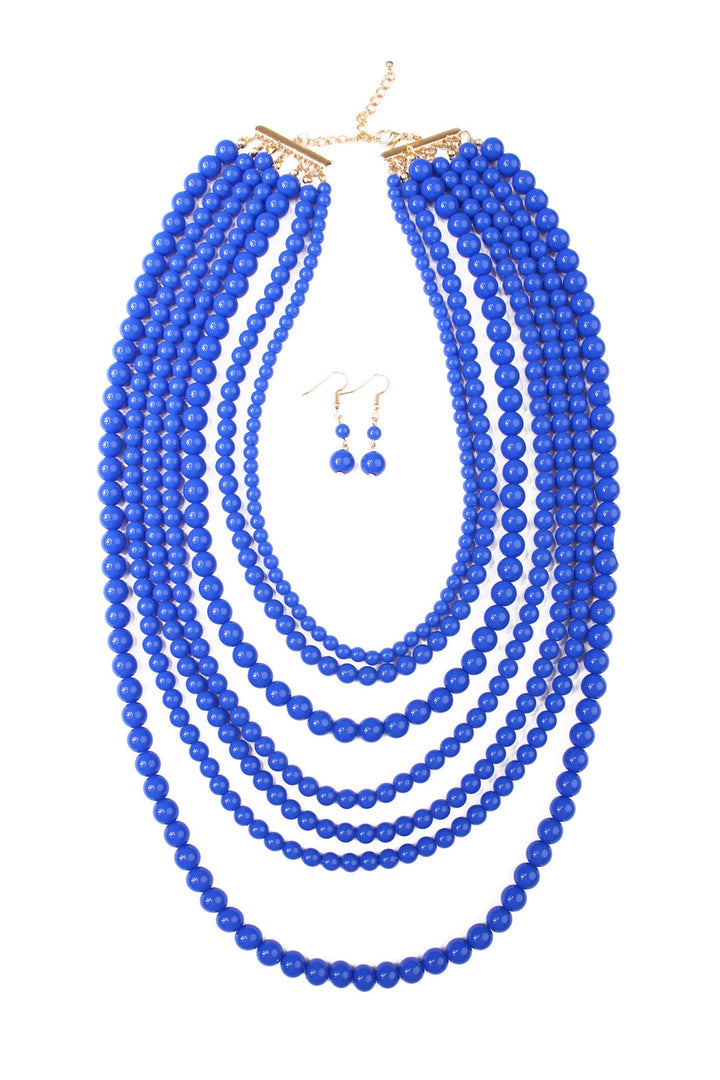 Multi-layered Blue Beaded Necklace Set