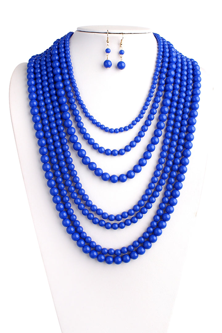 Multi-layered Blue Beaded Necklace Set