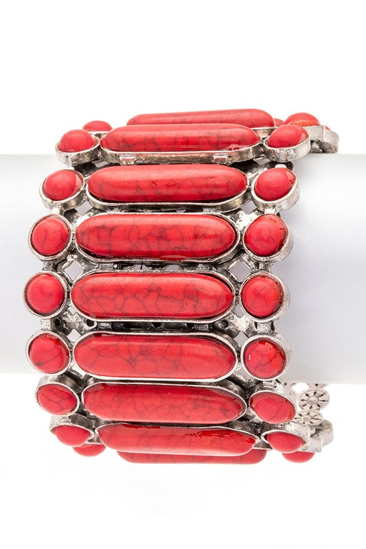 Stone Cuff Bracelet (Red)