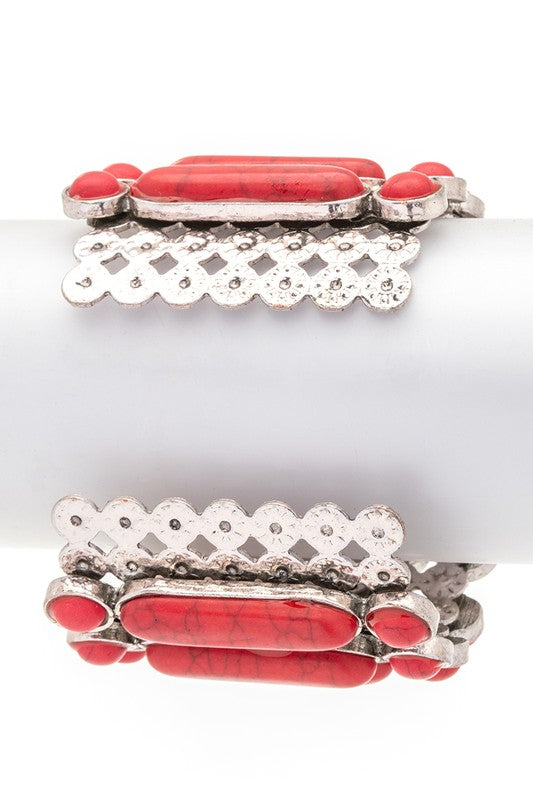 Stone Cuff Bracelet (Red)