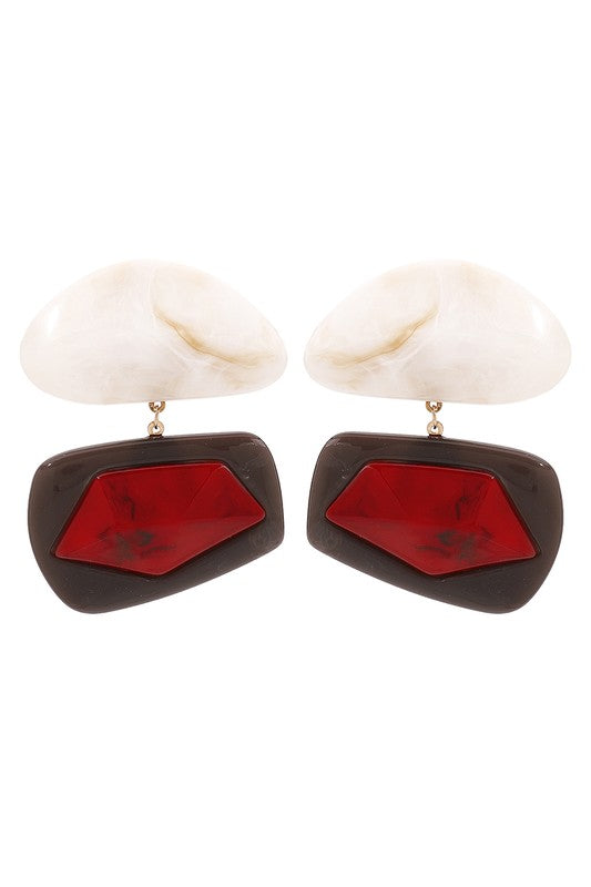 Irregular Geometric Resin Dangle Earrings (Red)