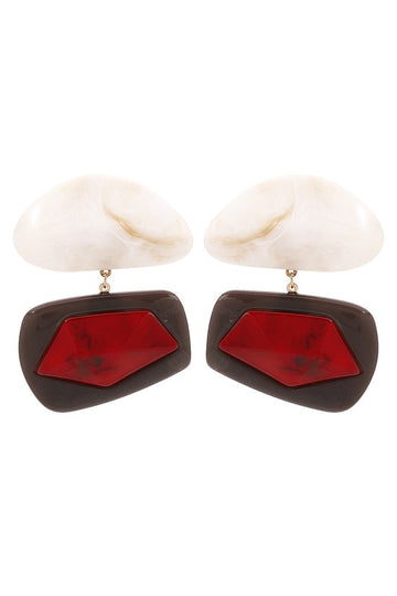 Irregular Geometric Resin Dangle Earrings (Red)