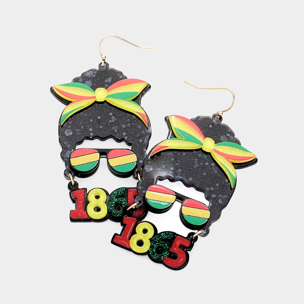 Juneteenth Afro Woman 1865 Message Dangle Earrings