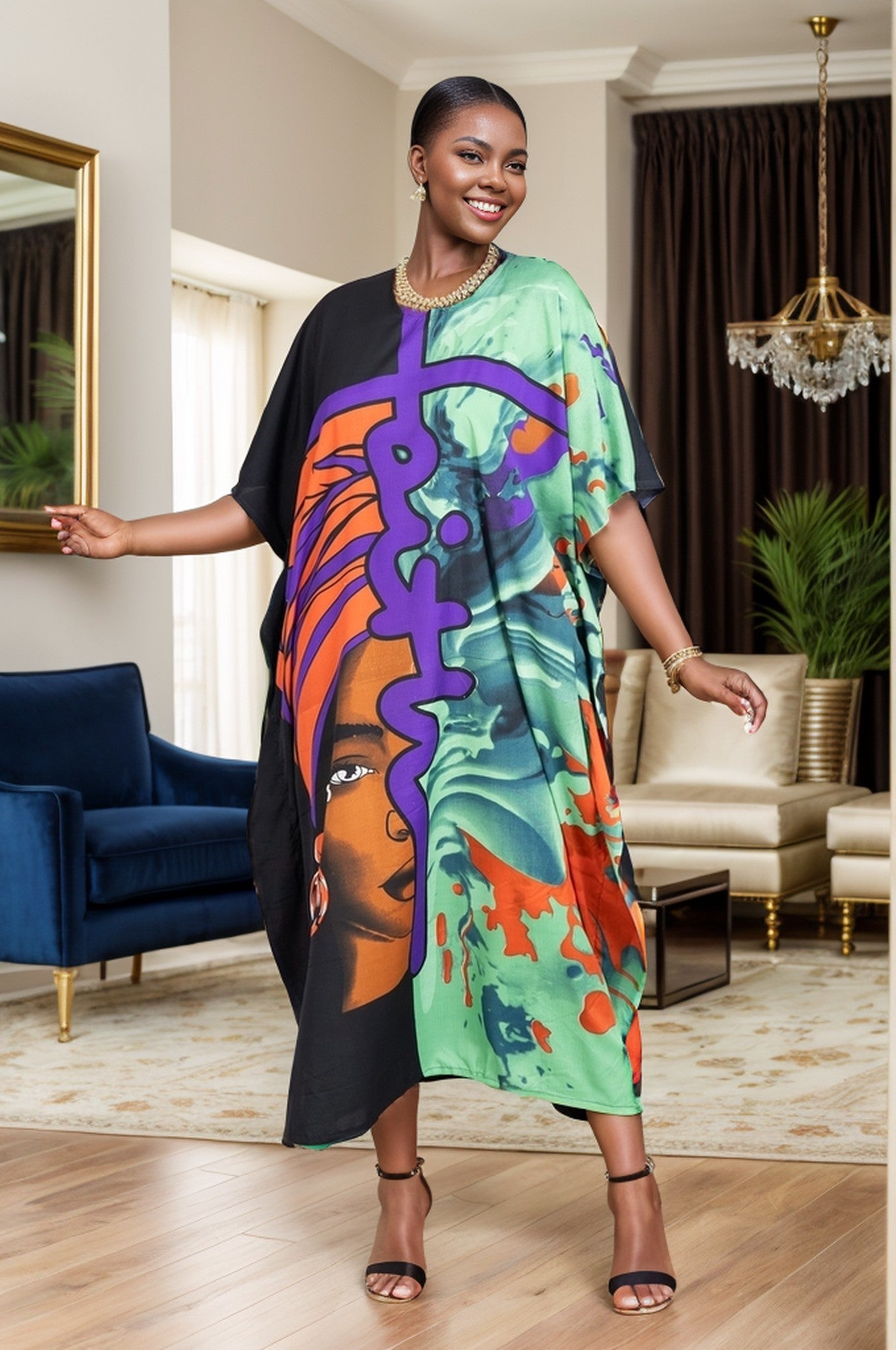 Maxi Caftan Dress Digital Print (Green)