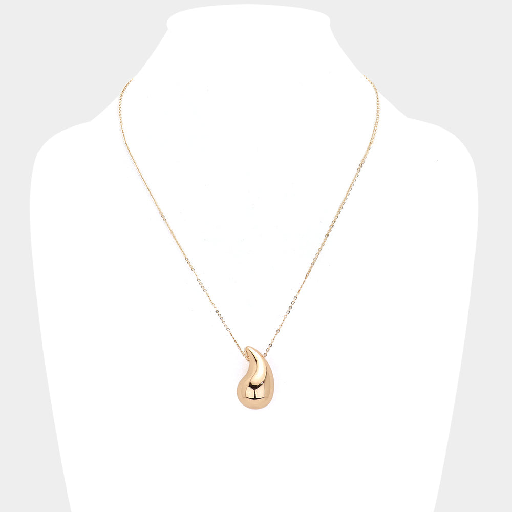 Metal Teardrop Pendant Necklace (Gold)