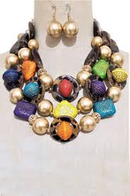 "Beverly" Mix Media Wooden Beads Statement Necklace Set