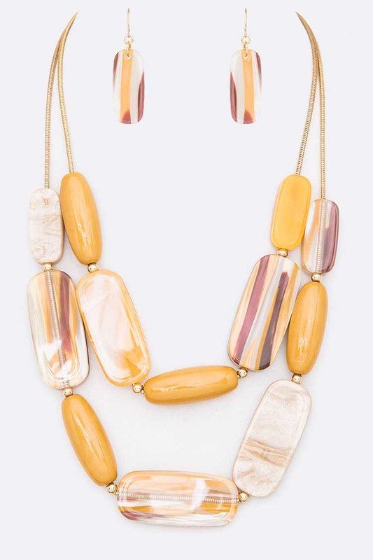 Mix Tone Resin Layer Necklace Set (Brown)