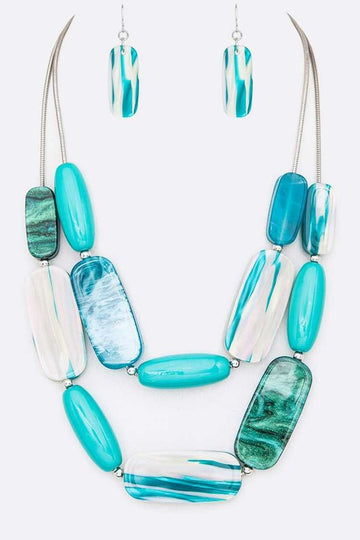 Mix Tone Resin Layer Necklace Set (Teal)