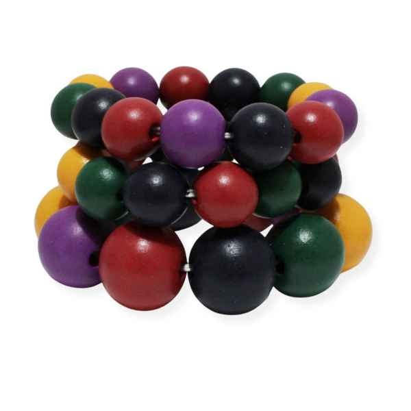 Colorful wood ball beaded multi layered stretch bracelet