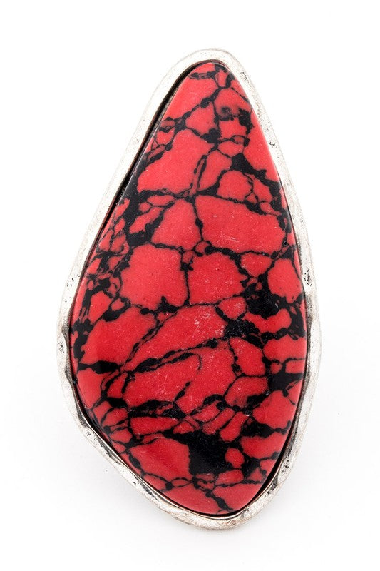 Oversize Compressed Stone Iconic Stretch Ring (Red)