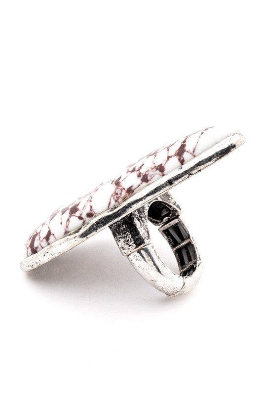 Oversize Compressed Stone Iconic Stretch Ring (White)