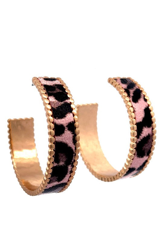 Pink Animal Print Hoop Earrings