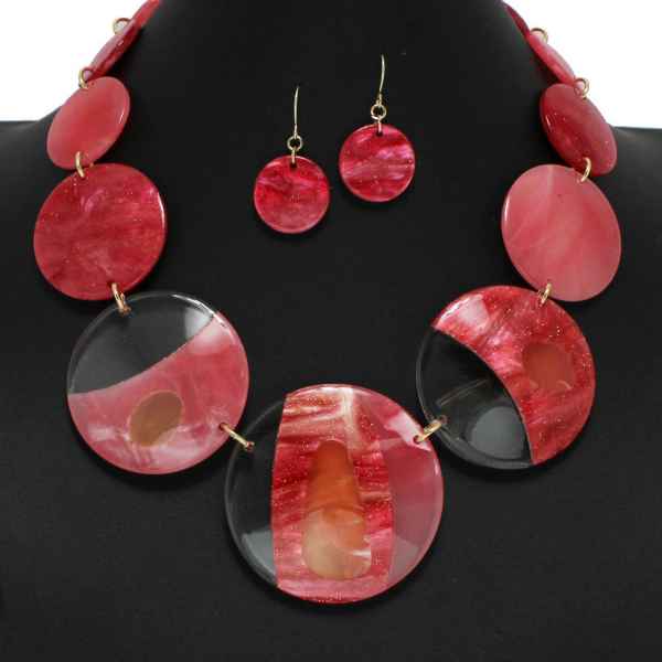 Red, round celluloid acetate necklace