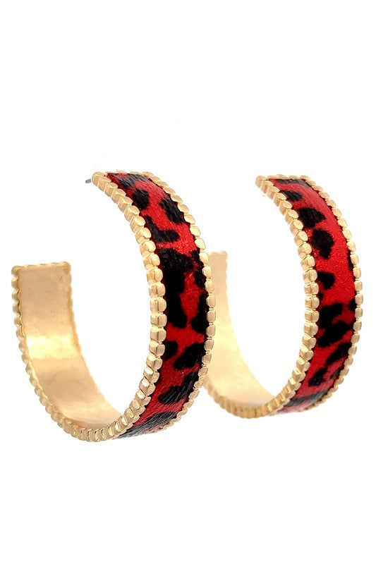 Red Animal Print Hoop Earrings