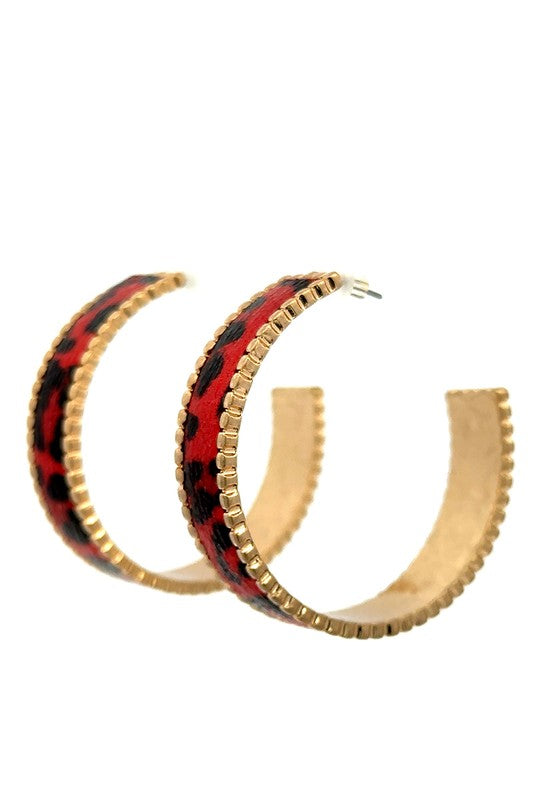 Red Animal Print Hoop Earrings