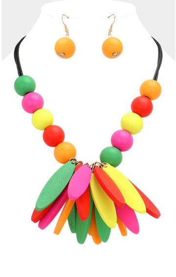 Colorful wood Bali necklace set