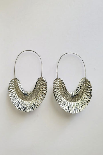 Silver Ridged Texture 3D Hoop Earrings