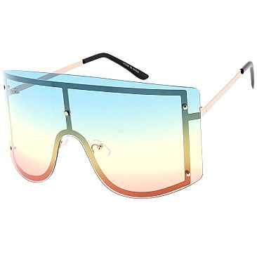 Trendy Rimless Oversized Shield Sunglasses