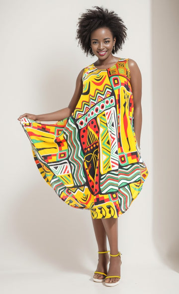 Women Sleeveless African Print Rayon Sundress